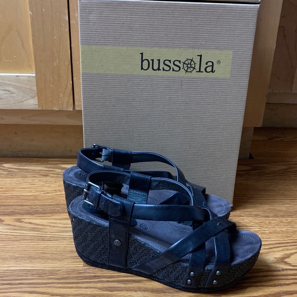 Bussola Black Wedge Sandals with Buckle